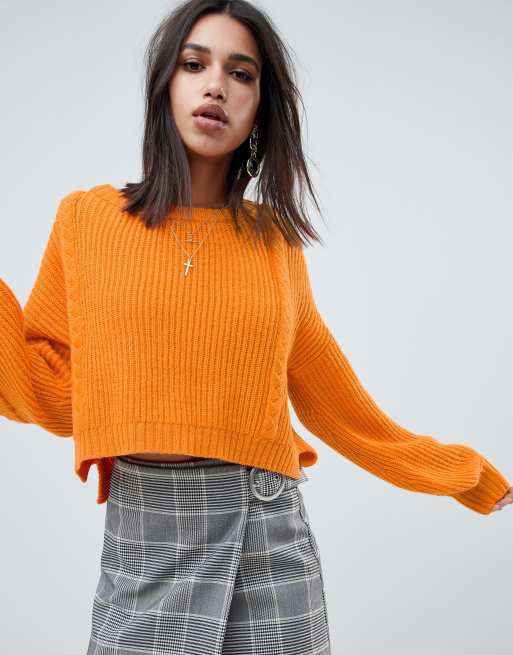 Na-kd cable knit balloon sleeve jumper in orange | ASOS