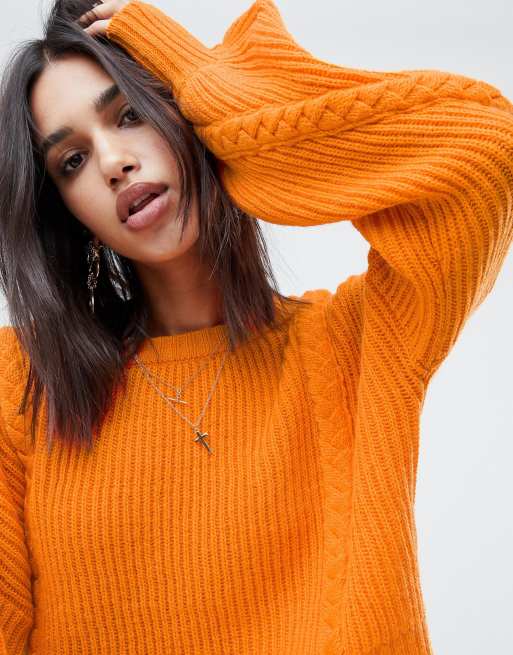 Orange balloon sleeve on sale sweater