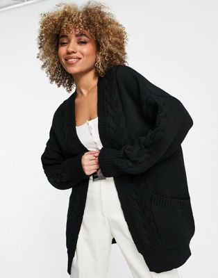 NA-KD cable knit cardigan in black