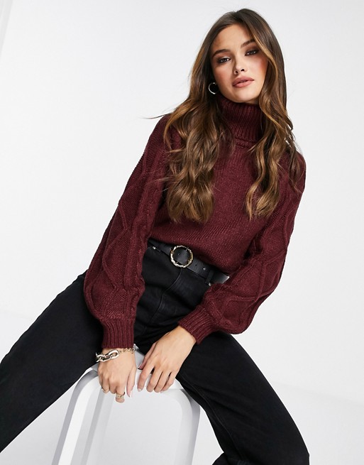 NA-KD cable knit jumper in burgundy
