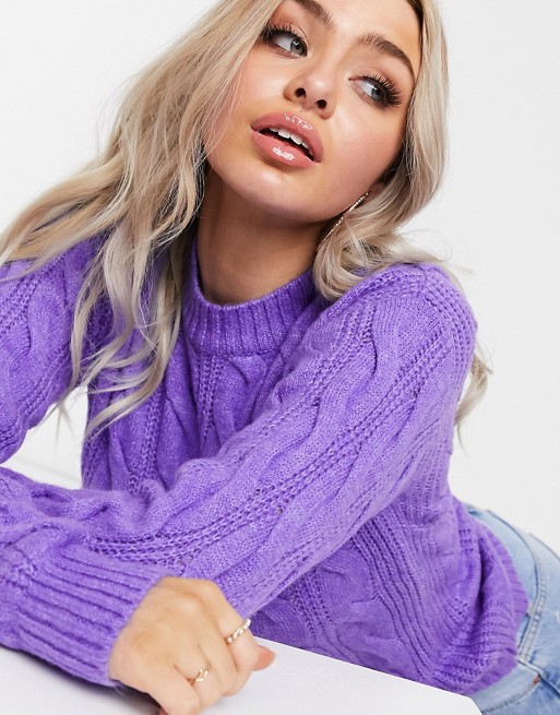 NA-KD cable knit jumper in purple