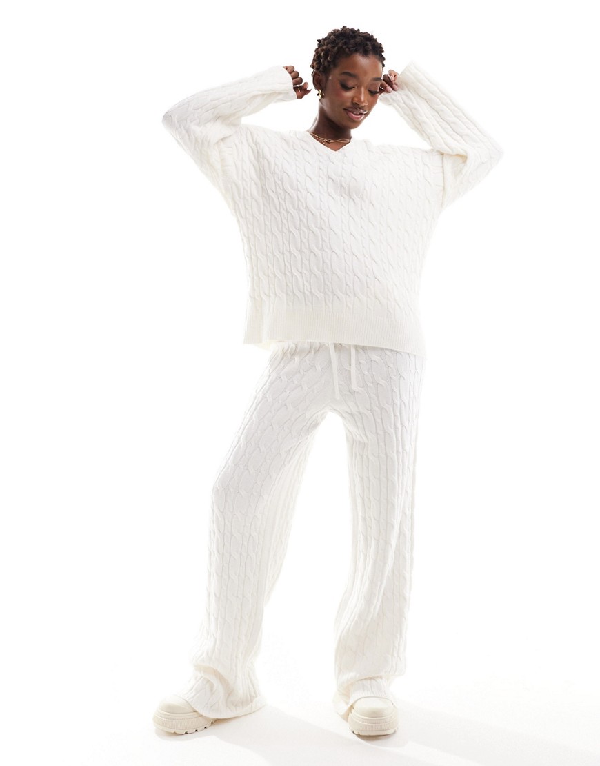 NA-KD cable knit straight leg trouser co-ord in off white