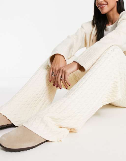 CABLE-KNIT FLARED LEGGINGS - Beige