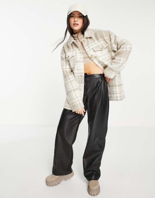 NA-KD - Camicia giacca beige a quadri spazzolata