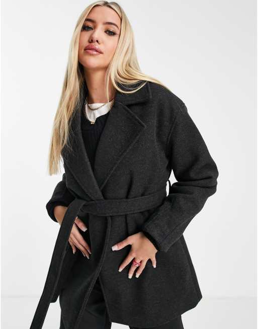 NA-KD - Cappotto in lana nera con cintura