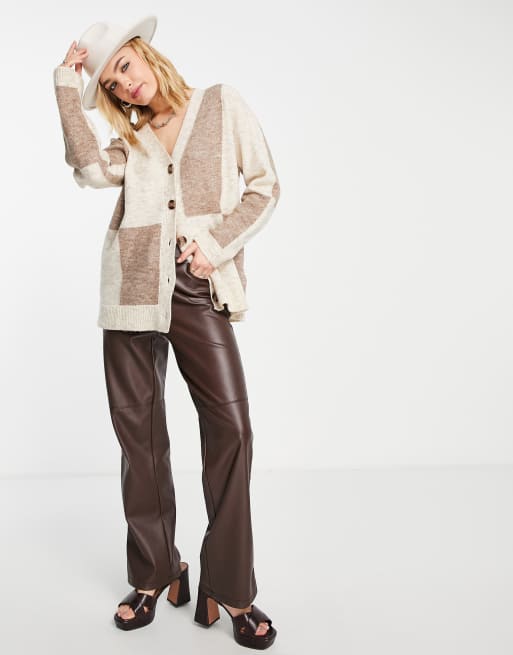 NA-KD - Cardigan color block in poliestere nero e crema - MULTI