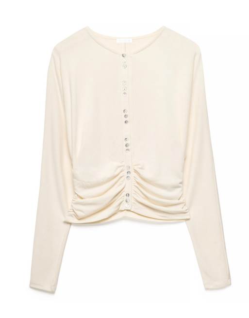 NA-KD Cardigan mit Knopfdetail und langen Ärmeln in Wollweiß, 4 von 5