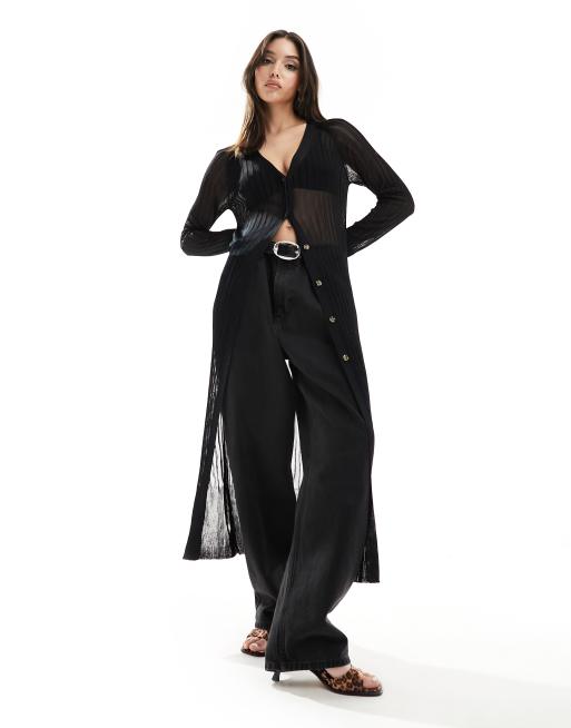 NA-KD - Cardigan taglio lungo in maglia nero