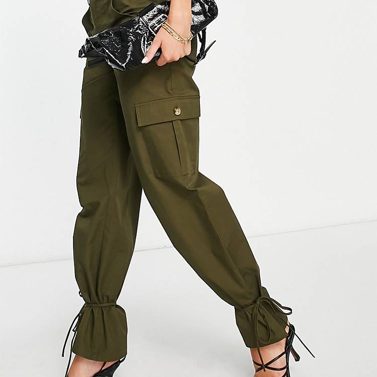 NA-KD cargo pants with strap detail in olive green | ASOS