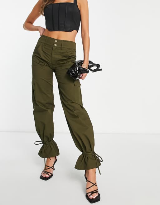 NA-KD cargo pants with strap detail in olive green