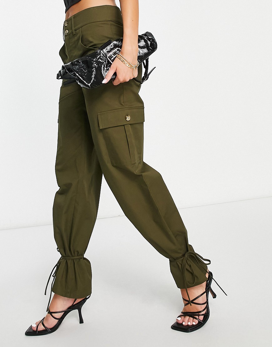 NA-KD cargo trousers with strap detail in olive green