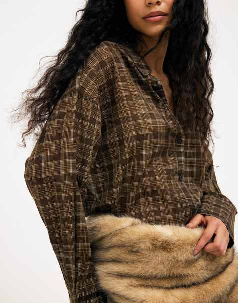NA-KD Checked sheer shirt in brown - view 1