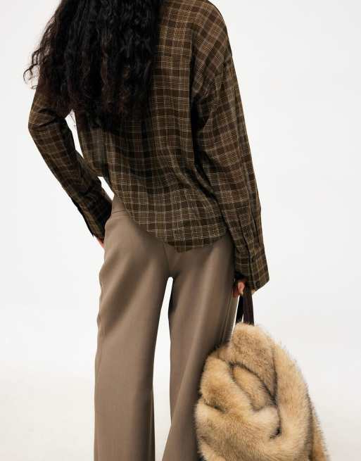 NA-KD Checked sheer shirt in brown, 2 of 5