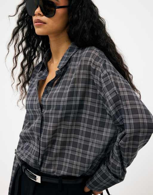 NA-KD Checked sheer shirt in grey, 2 of 5