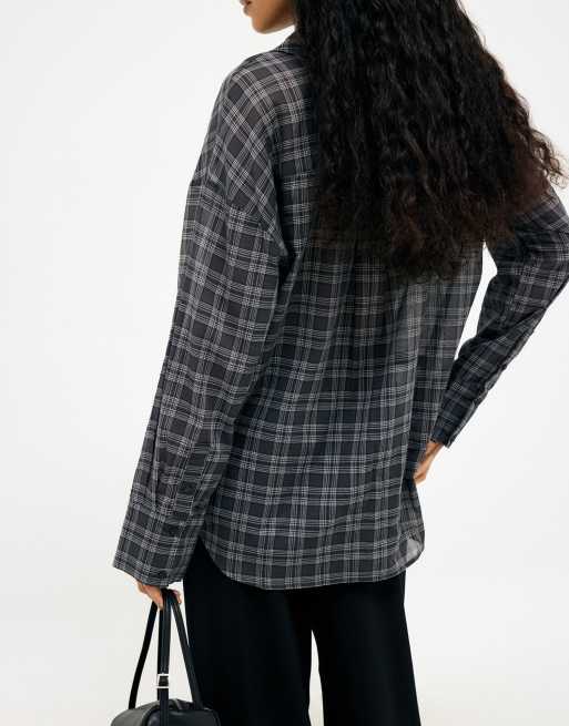 NA-KD Checked sheer shirt in grey, 3 of 5