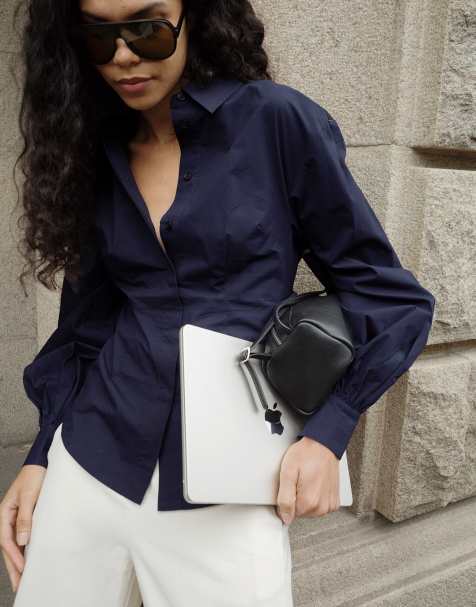 NA-KD Chemise ajustée en coton bleu marine - view 1
