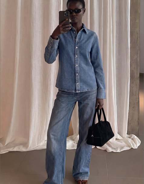 NA-KD - Chemise classique en jean - Bleu clair - view 1
