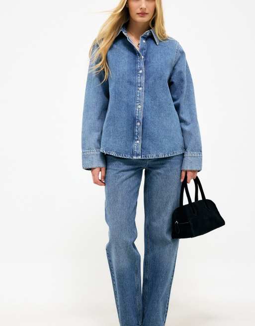 NA-KD - Chemise classique en jean - Bleu clair, 2 de 5