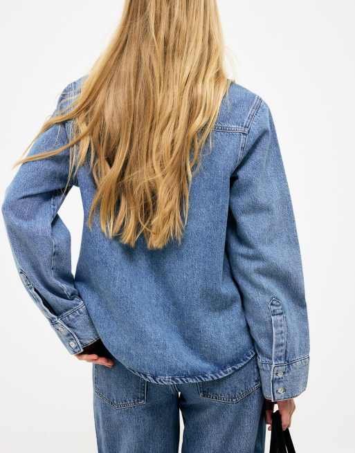 NA-KD - Chemise classique en jean - Bleu clair, 3 de 5
