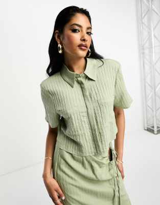 NA-KD co-ord button down shirt in soft green - ASOS Price Checker