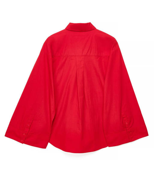NA-KD chemise en coton à manches larges rouge, 5 de 5