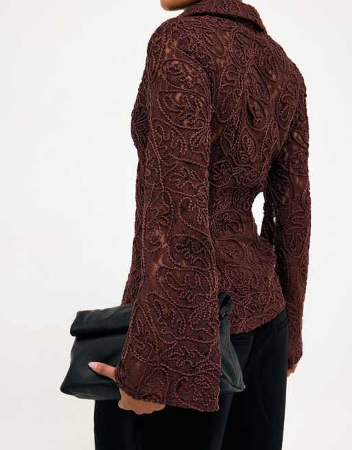 NA-KD chemise en dentelle marron foncé, 2 de 5