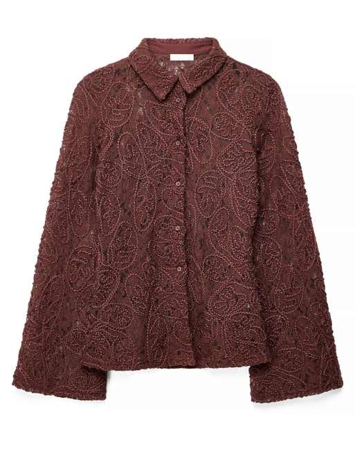 NA-KD chemise en dentelle marron foncé, 4 de 5