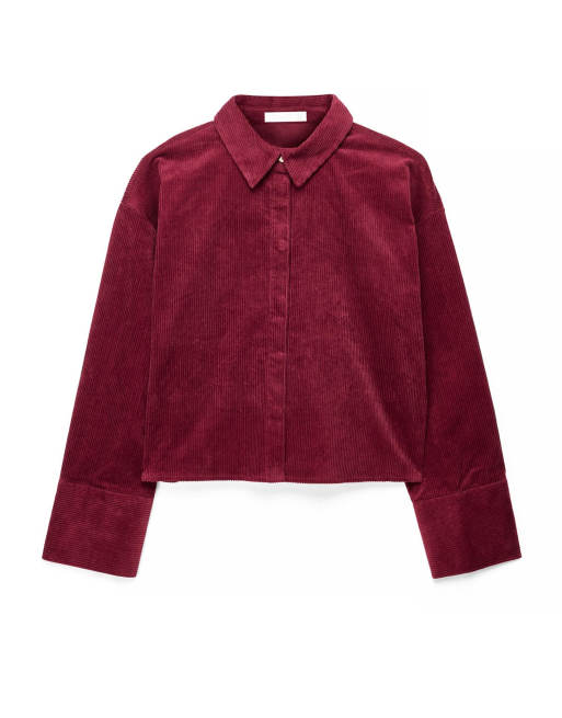 NA-KD chemise en velours côtelé coupe carrée bordeaux, 4 de 5