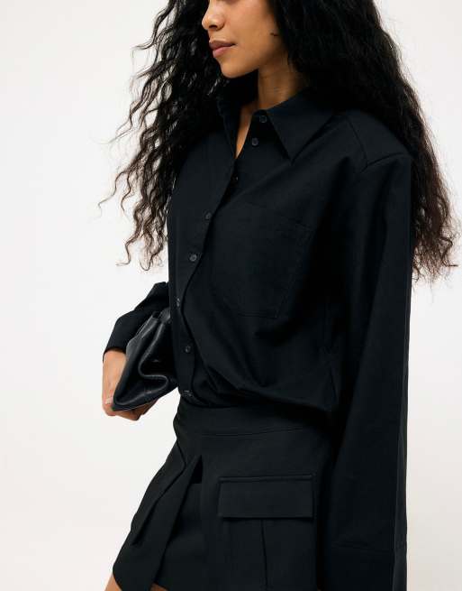NA-KD chemise oversize à épaulettes noire, 3 de 5