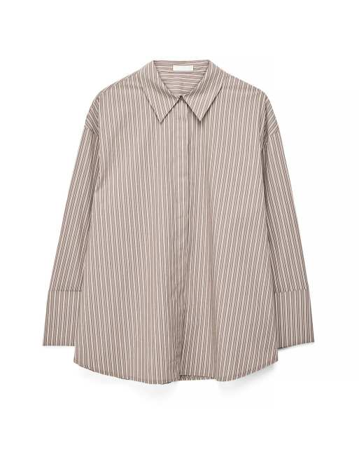 NA-KD chemise oversize en coton à détail de poignets à rayures marron, 4 de 5