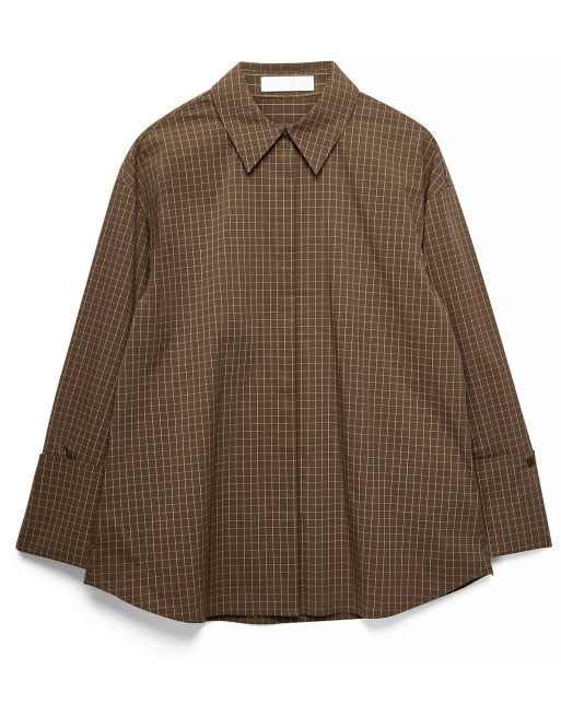 NA-KD chemise oversize en coton à poignets détaillés à carreaux marron, 5 de 5