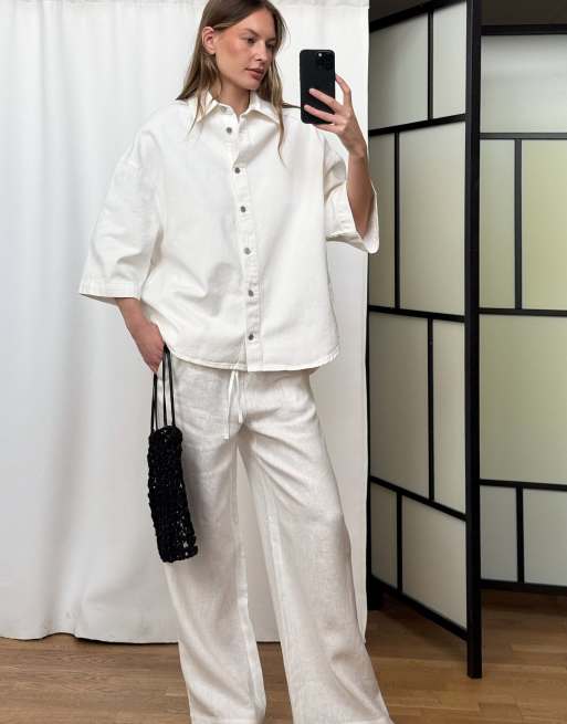 NA-KD - Chemise oversize en jean à manches courtes - Blanc, 5 de 5