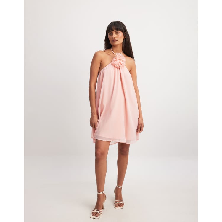 NA KD chiffon flower detail mini dress in pink ASOS