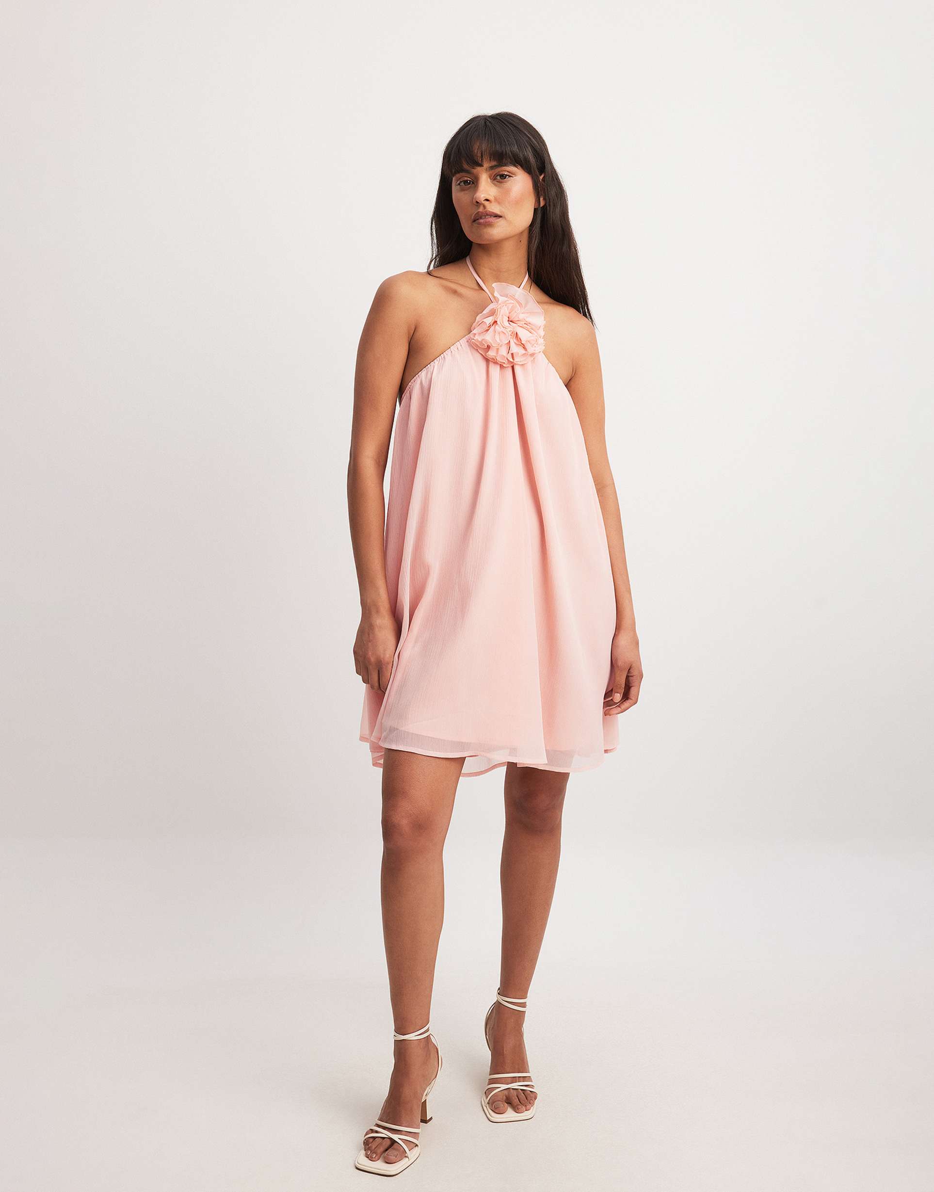 na-kd chiffon flower detail mini dress in pink