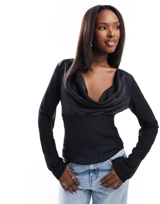 Satin turtleneck top deals