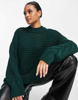 NA-KD chunky cable knitted jumper in dark green