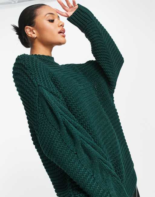 Premium Chunky Cable Knit Fluffy Jumper In Khaki Green, One Nation  Clothing