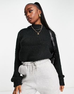 NA-KD chunky knit jumper in black