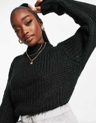 black chunky knit sweater