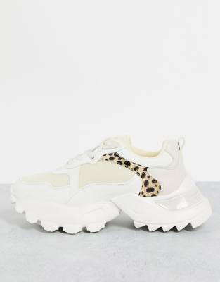 NA-KD chunky leopard detail sneakers in white