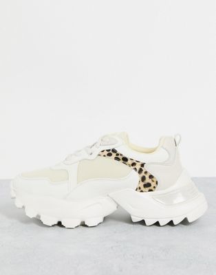 NA-KD chunky leopard detail trainers in white