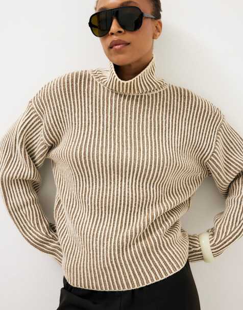 NA-KD Chunky ribbed contrast knitted sweater in cream - view 1