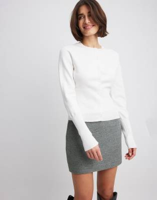 NA-KD cinched waist cardigan in off white