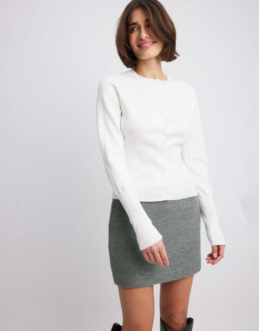 NA-KD cinched waist cardigan in off white | ASOS