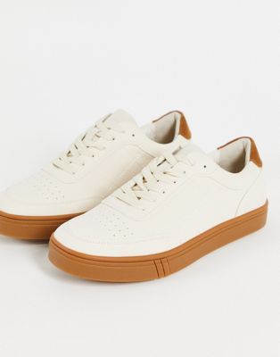 NA-KD classic court trainers in beige with gum sole