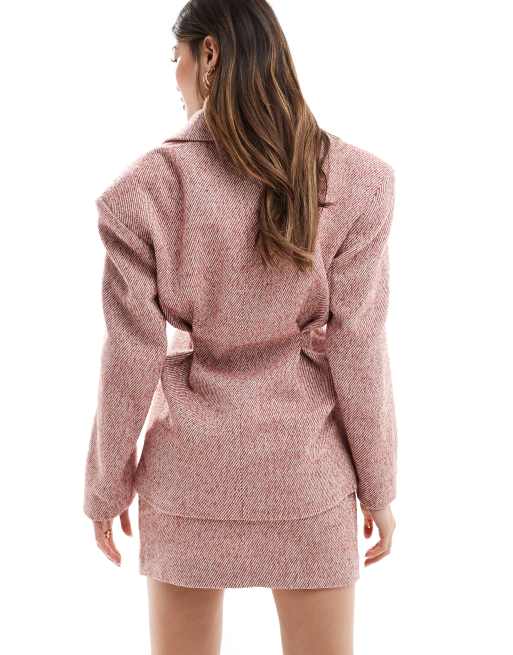 NA-KD co-ord fitted waist blazer in peach, 4 of 4