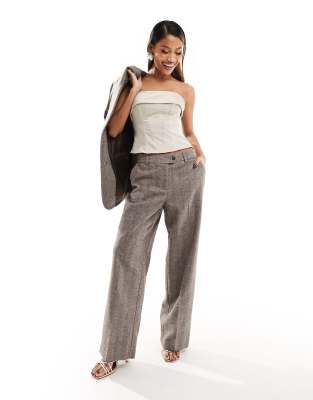 NA-KD NA-KD co-ord herringbone straight trousers in dark beige-Neutral