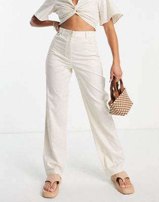 NA-KD co-ord linen blend straight leg trousers in off white