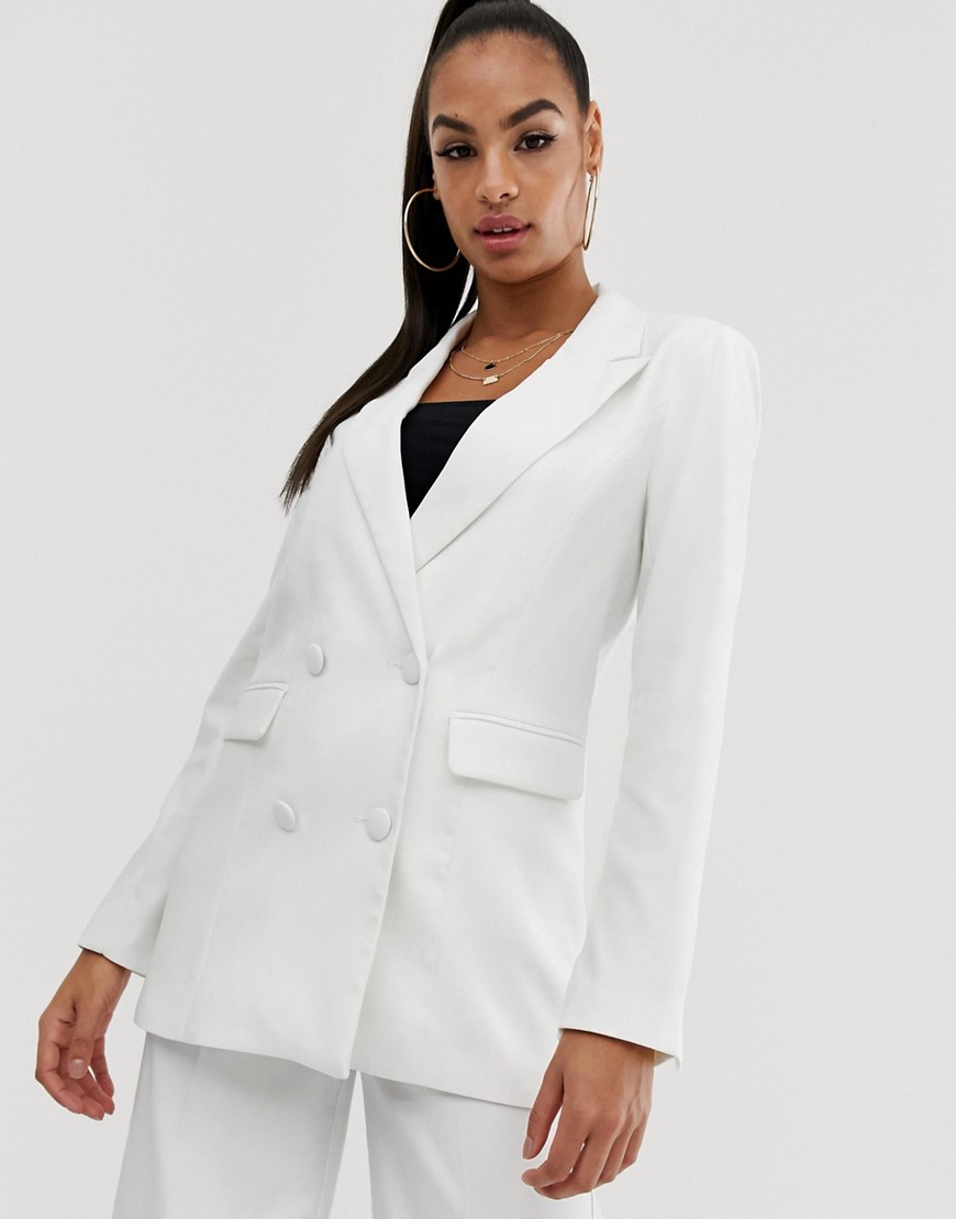 Na-kd co-ord longline double breasted blazer in white