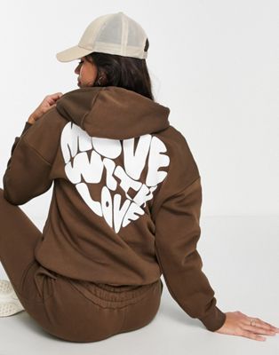 NA-KD co-ord move with love hoodie in brown